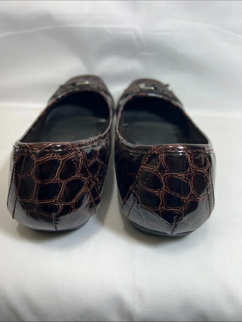 Classic Brown Croc-Embossed Buckle Ballet Flats